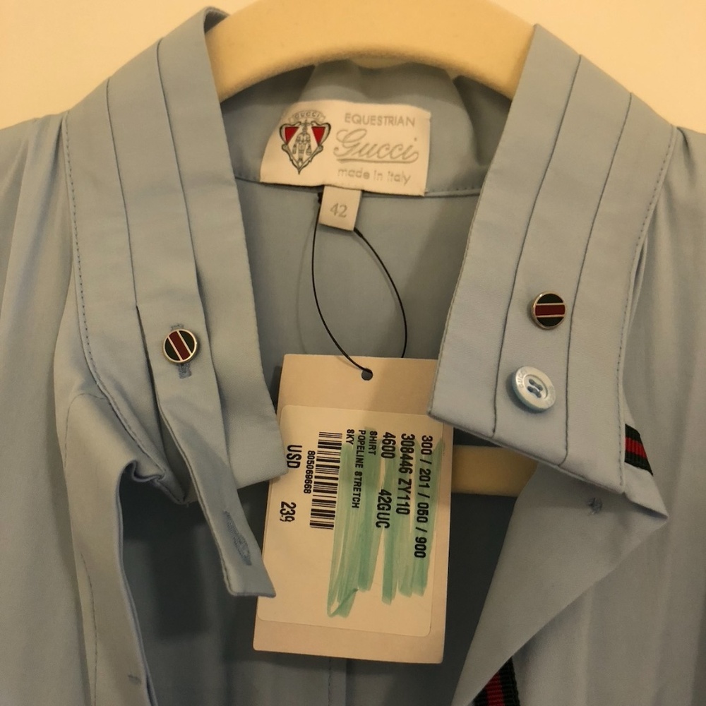 NWT Gucci Sky Blue Shirt – IT 42 (US 6–8) – Equestrian Line, Made in Italy